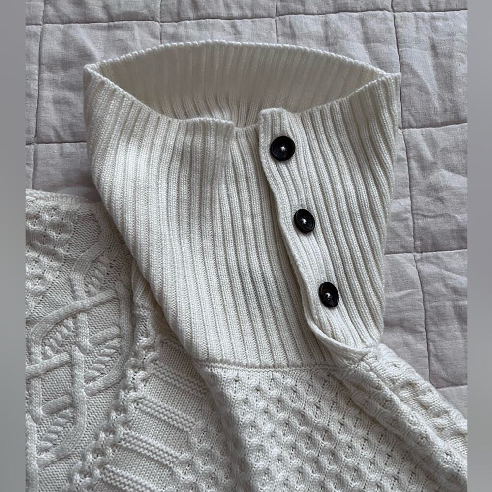 Talbots Cream Patchwork Cableknit Lambswool Blend… - image 4